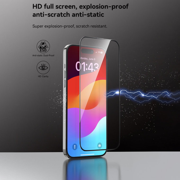 FullCover Panzerglas mit Applikator für iPhone 15 Pro Max, Devia