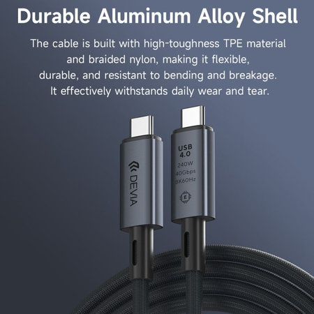 USB-C / USB-C Kabel Extreme Speed, 240W, 8K 60Hz, 1m, Schwarz, Devia