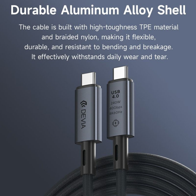 USB-C / USB-C Kabel Extreme Speed, 240W, 8K 60Hz, 1m, Schwarz, Devia