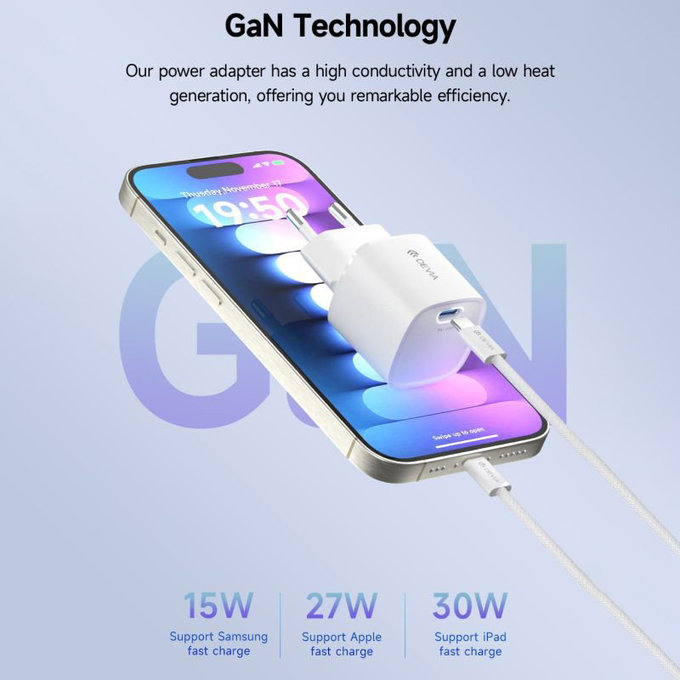 Ladeadapter Mini USB-C, PD 30W, Weiß, Devia