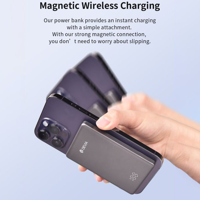 MagSafe Powerbank Extreme Speed Mini mit Display, PD 20W, 5000mAh, Space Grey, Devia