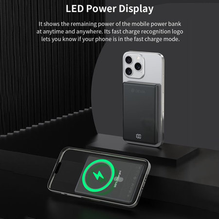 MagSafe Powerbank Extreme Speed Mini mit Display, PD 20W, 5000mAh, Space Grey, Devia