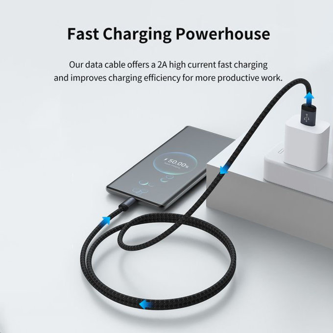 USB / USB-C Kabel Gracious, 2.1A, 2m, Schwarz, Devia