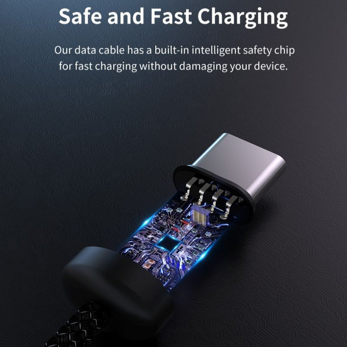 USB / USB-C Kabel Gracious, 2.1A, 2m, Schwarz, Devia