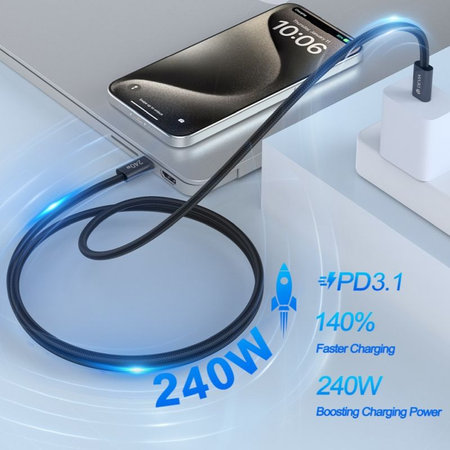 USB-C / USB-C Kabel Extreme Speed, PD 240W, 2m, Schwarz, Devia