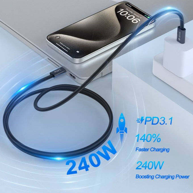 USB-C / USB-C Kabel Extreme Speed, PD 240W, 2m, Schwarz, Devia