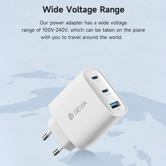 Ladeadapter Extreme Speed, 2x USB-C + USB-A, PD 65W, Weiß, Devia