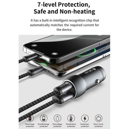 Auto Ladegerät Extreme Speed USB-C + USB-A, PD 30W, QC 3.0 18W, Grau, Devia