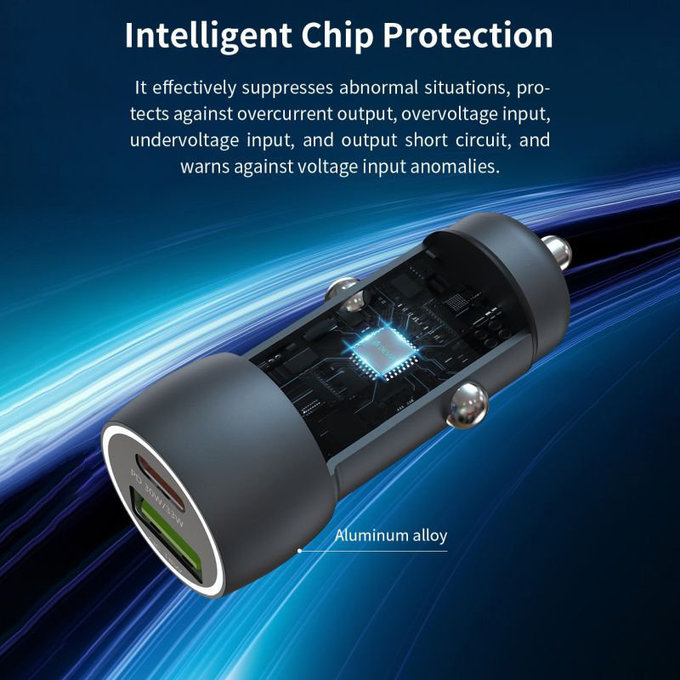 Auto Ladegerät Extreme Speed USB-C + USB-A, PD 30W, QC 3.0 18W, Grau, Devia