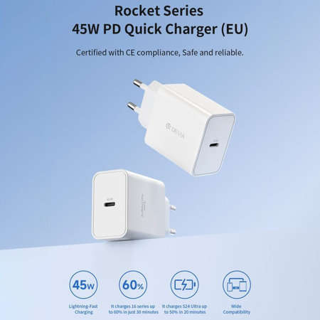 Ladeadapter Rocket USB-C, PD 45W, Weiß, Devia