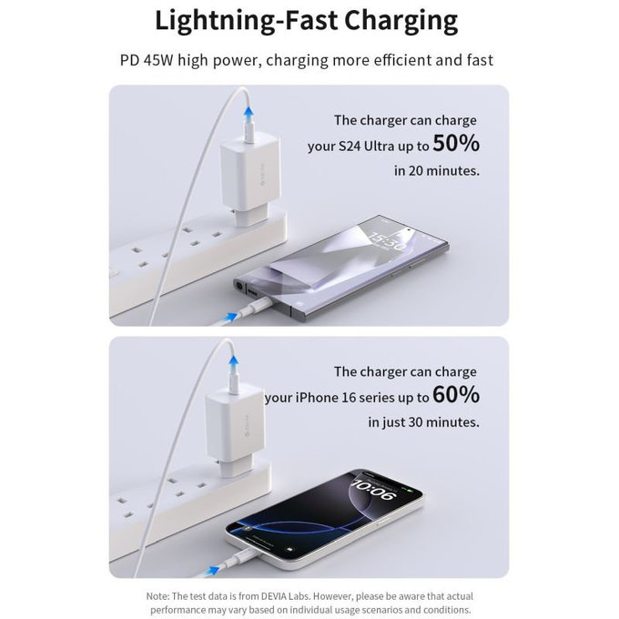 Ladeadapter Rocket USB-C, PD 45W, Weiß, Devia