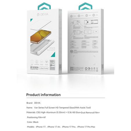 FullCover Panzerglas mit Applikator für iPhone 17, Devia