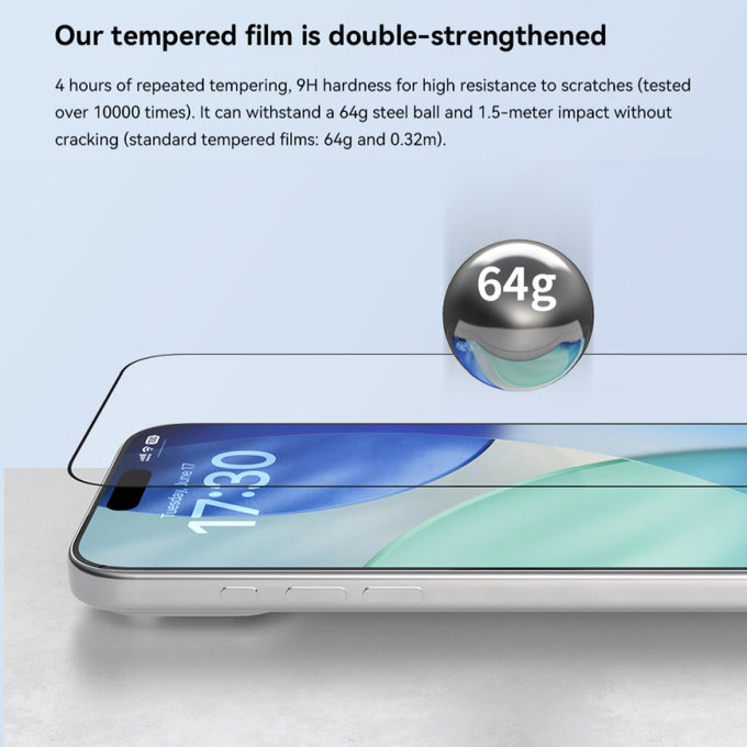 FullCover Panzerglas mit Applikator für iPhone 17 Pro, Devia