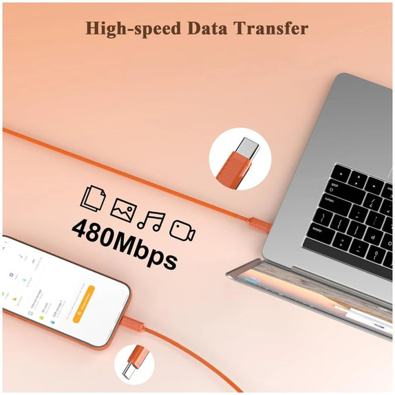 USB-C / USB-C-Kabel mit Schnellladen, PD 60W, 1 m, Orange