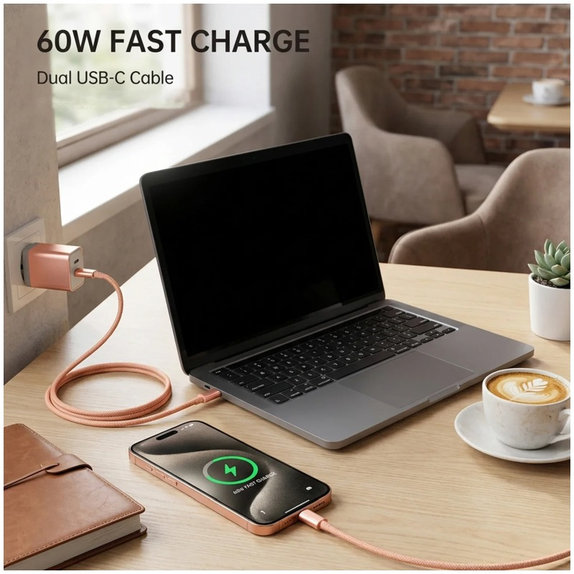 USB-C / USB-C-Kabel mit Schnellladen, PD 60W, 2 m, Orange