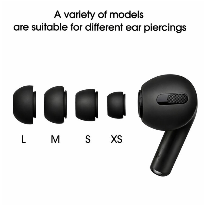 Ersatz-Silikon-Ohrstöpsel für Apple AirPods Pro und Pro 2, Set (L, M, S, XS), Schwarz