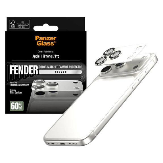 Fender Kameraobjektivschutz für iPhone 17 Pro, Silber, PanzerGlass