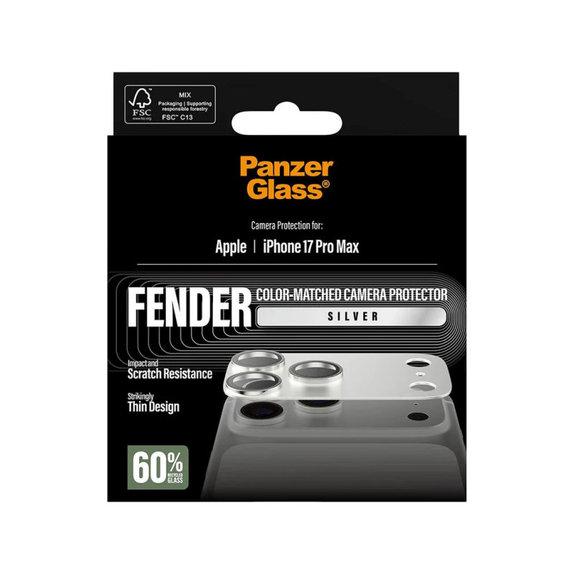 Fender Kameraobjektivschutz für iPhone 17 Pro Max, Silber, PanzerGlass