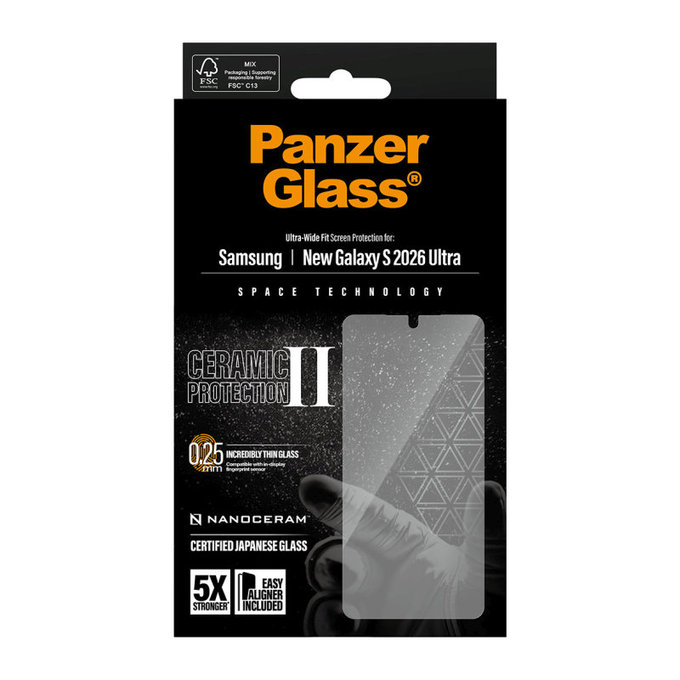 UWF Ceramic II Panzerglas mit Fastfit für Samsung S26 Ultra, Klar, PanzerGlass