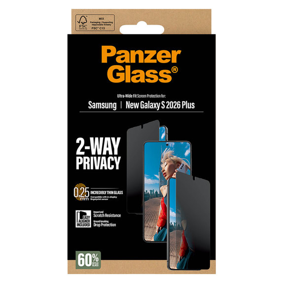 Panzerglas UWF 2-Way Privacy mit Applikator für Samsung Galaxy S26+, Klar, PanzerGlass