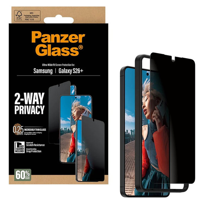 Panzerglas UWF 2-Way Privacy mit Applikator für Samsung Galaxy S26+, Klar, PanzerGlass