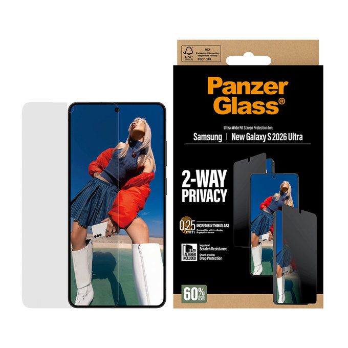 PanzerGlass - UWF 2-Way Privacy Panzerglas mit Applikator für Samsung Galaxy S26 Ultra, klar