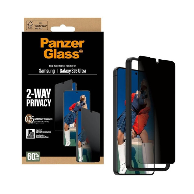 PanzerGlass - UWF 2-Way Privacy Panzerglas mit Applikator für Samsung Galaxy S26 Ultra, klar