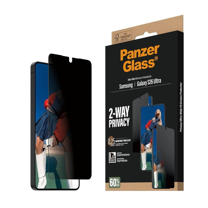 PanzerGlass - UWF 2-Way Privacy Panzerglas mit Applikator für Samsung Galaxy S26 Ultra, klar