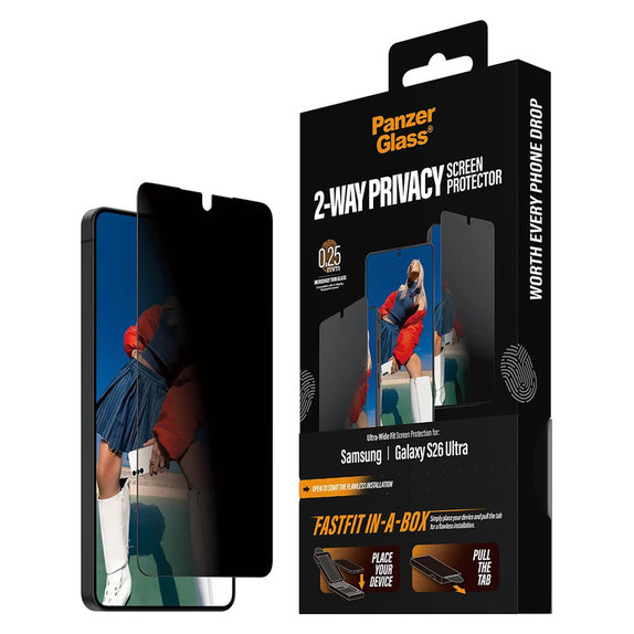 Panzerglas UWF 2-Way Privacy mit FASTFIT In-A-Box für Samsung Galaxy S26 Ultra, Klar, PanzerGlass