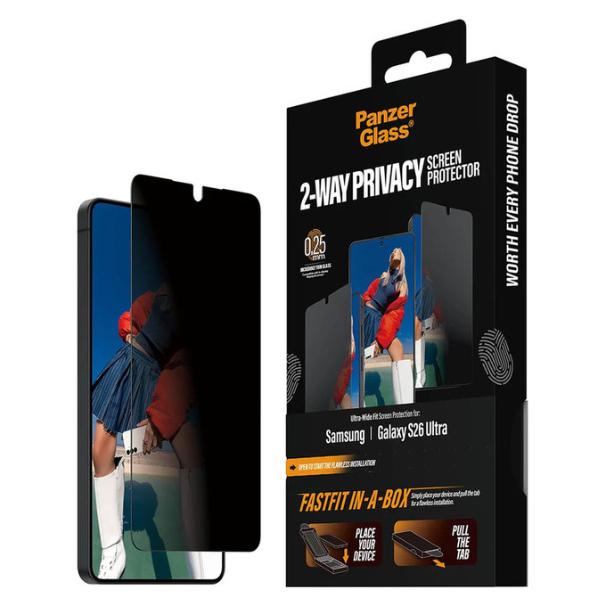 Panzerglas UWF 2-Way Privacy mit FASTFIT In-A-Box für Samsung Galaxy S26 Ultra, Klar, PanzerGlass