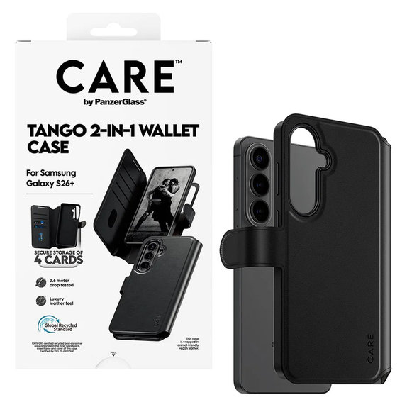 Hülle Tango Wallet Two-In-One mit QI für Samsung Galaxy S26+, Schwarz, PanzerGlass