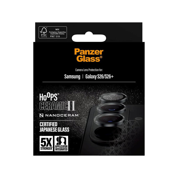Hoops Ceramic II Kameraobjektivschutz für Samsung S26/S26+, Schwarz, PanzerGlass