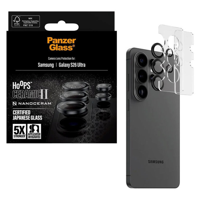 Hoops Ceramic II Kameraobjektivschutz für Samsung S26 Ultra, Schwarz, PanzerGlass