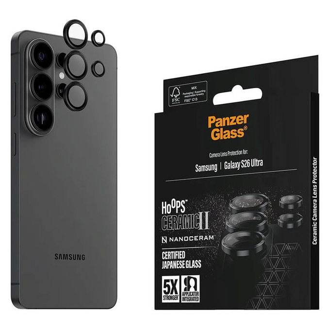 Hoops Ceramic II Kameraobjektivschutz für Samsung S26 Ultra, Schwarz, PanzerGlass