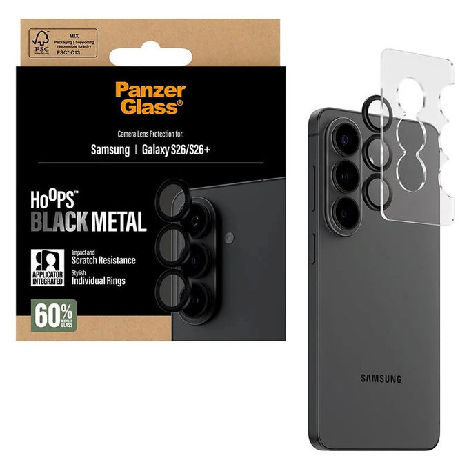 Hoops Kameraobjektivschutz für Samsung S26/S26+, Schwarz, PanzerGlass