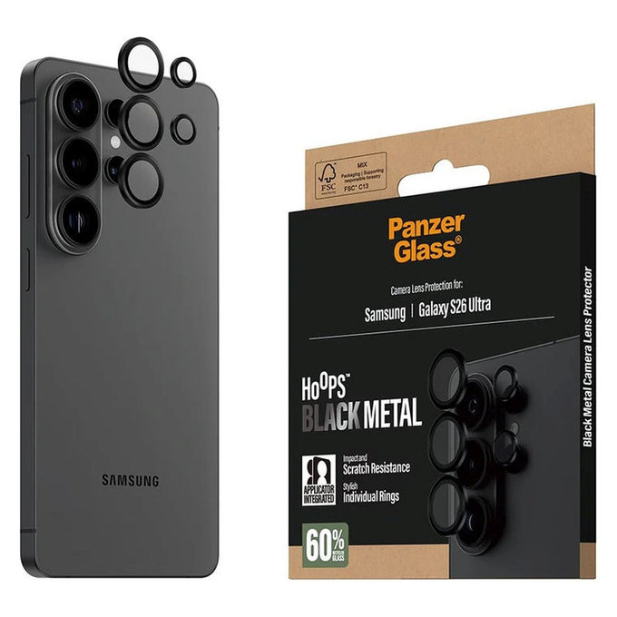 Hoops Kameraobjektivschutz für Samsung S26 Ultra, Schwarz, PanzerGlass