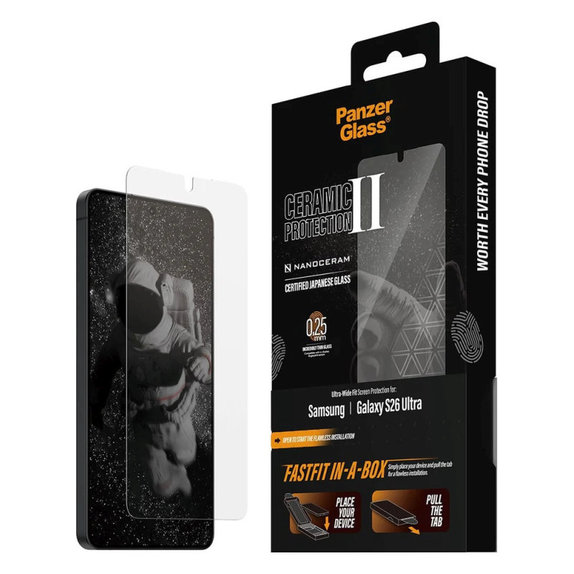 UWF Ceramic Panzerglas mit FASTFIT In-A-Box für Samsung S26 Ultra, Transparent, PanzerGlass