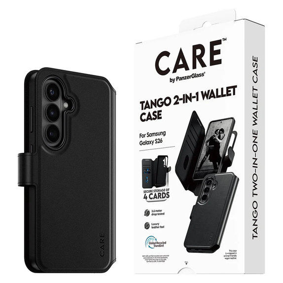 Hülle Tango Wallet Two-In-One mit QI für Samsung Galaxy S26, Schwarz, PanzerGlass