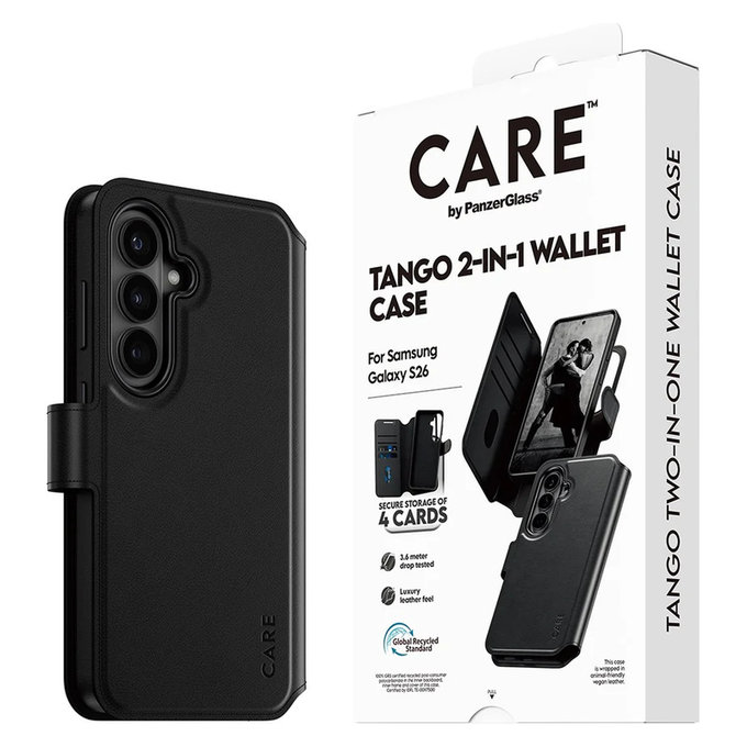 Hülle Tango Wallet Two-In-One mit QI für Samsung Galaxy S26, Schwarz, PanzerGlass