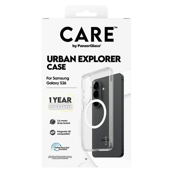 Hülle Urban Explorer mit weißem QI für Samsung Galaxy S26, Transparent, PanzerGlass