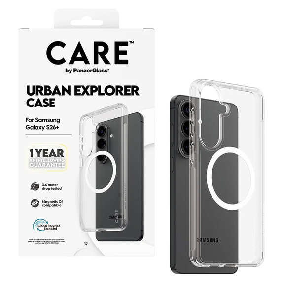 Hülle Urban Explorer mit weißem QI für Samsung Galaxy S26+, Transparent, PanzerGlass