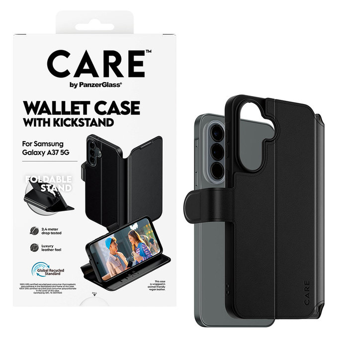 Hülle Wallet Kickstand für Samsung Galaxy A37, Schwarz, PanzerGlass