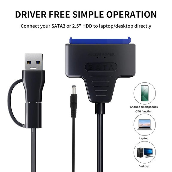 USB 3.0 / USB-C auf SATA Adapter für 2.5" und 3.5" HDD/SSD, mit Netzteil