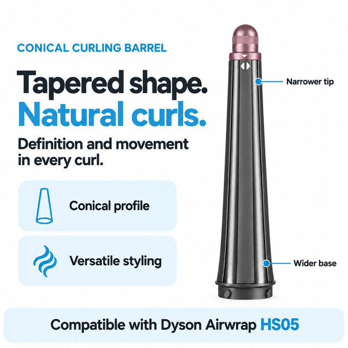 Konischer Lockenaufsatz für Dyson Airwrap HS05, Ceramic Pink / Rose Gold