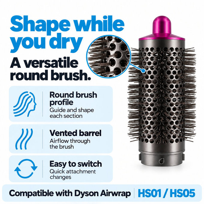 Mittlere runde Volumenbürste für Dyson Airwrap HS01, HS05, Iron / Fuchsia