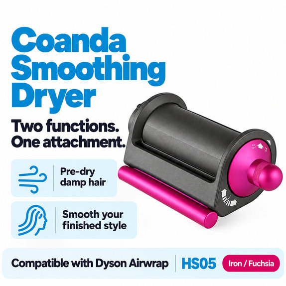 Coanda Glättungs- und Trocknungsaufsatz für Dyson Airwrap HS05, Iron / Fuchsia