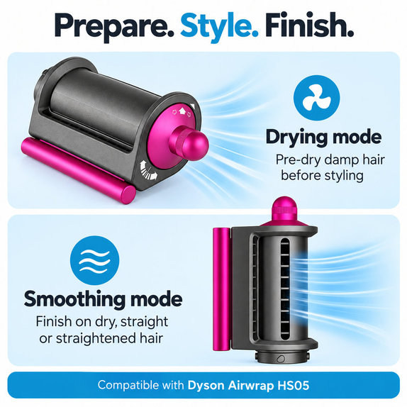 Coanda Glättungs- und Trocknungsaufsatz für Dyson Airwrap HS05, Iron / Fuchsia