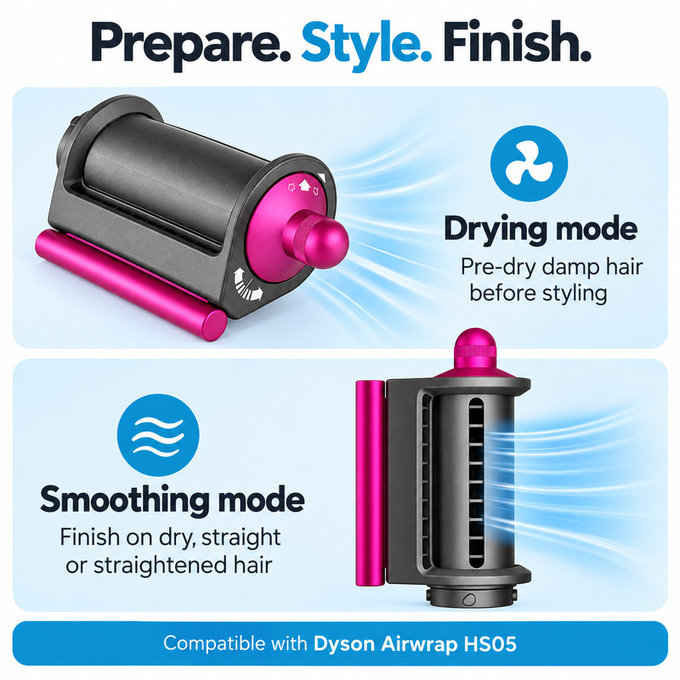 Coanda Glättungs- und Trocknungsaufsatz für Dyson Airwrap HS05, Iron / Fuchsia