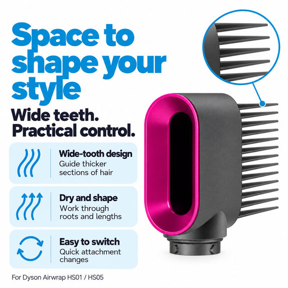 Kammaufsatz mit breiten Zacken für Dyson Airwrap HS01, HS05, Iron / Fuchsia