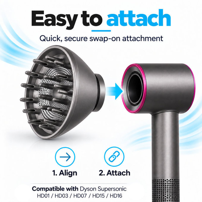 Diffusor für Dyson Supersonic HD01, HD03, HD07, HD15, HD16, Iron / Fuchsia